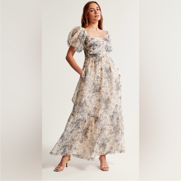 New Abercrombie & Fitch Emerson Drama Bow Back Gown Floral Maxi Dress Sz MP - Picture 2 of 10